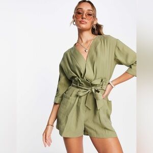 Mango Green Wrap Jumpsuit with Belted Waist NWOT